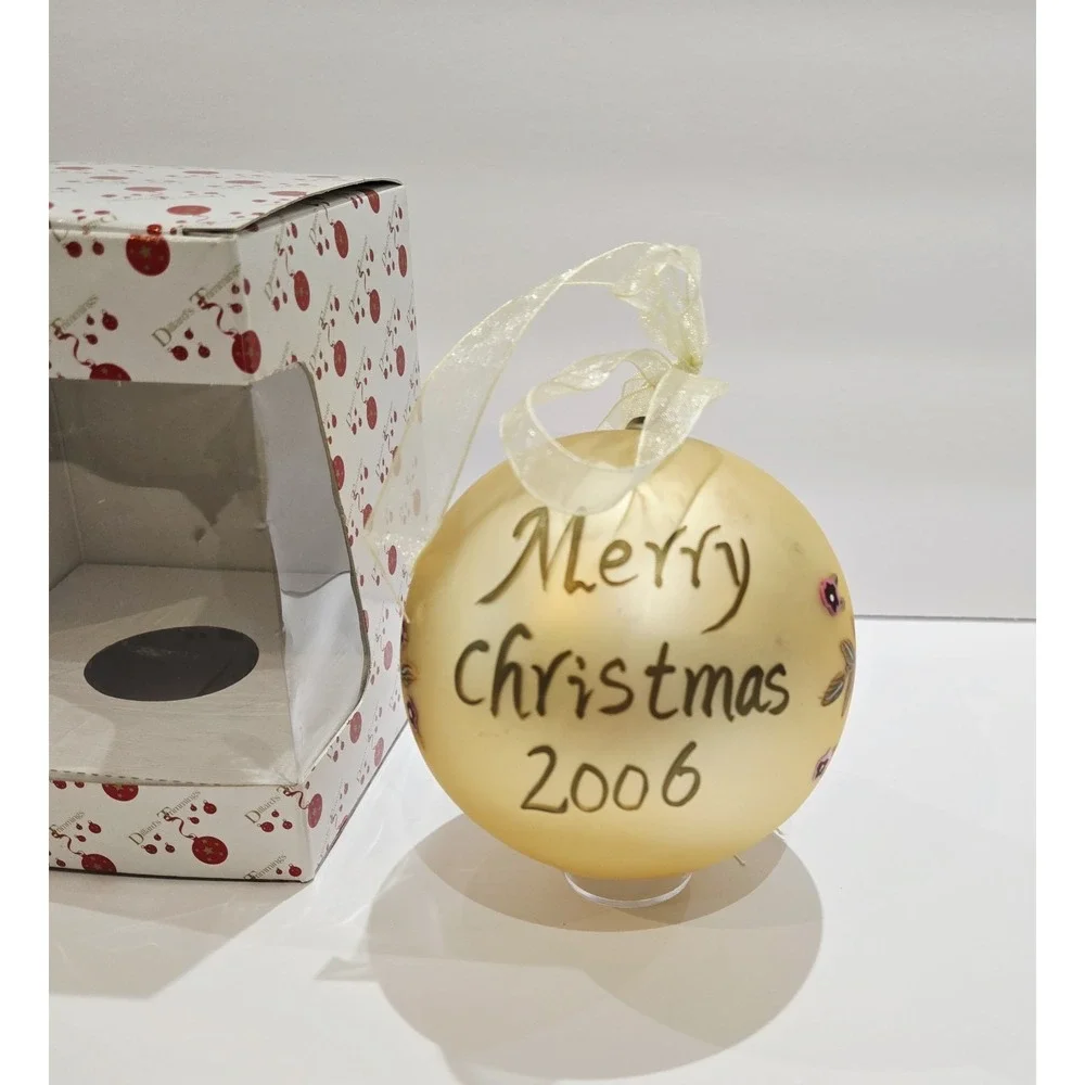 Dillard's Trimmings Hibiscus Floral Hand Painted Glass Christmas Ball Ornament
